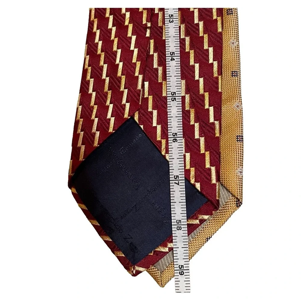Ermenegildo Zegna Men Silk Lot 2 Neckties Red Gold Couture Italy Luxury Designer